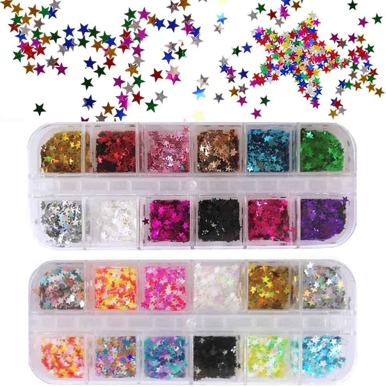 Star Glitter Confetti, 24 Boxes Holographic Sequins 3D Laser Nail Art Flakes Colorful Nail Glitter Manicure Decals Nail Decoration